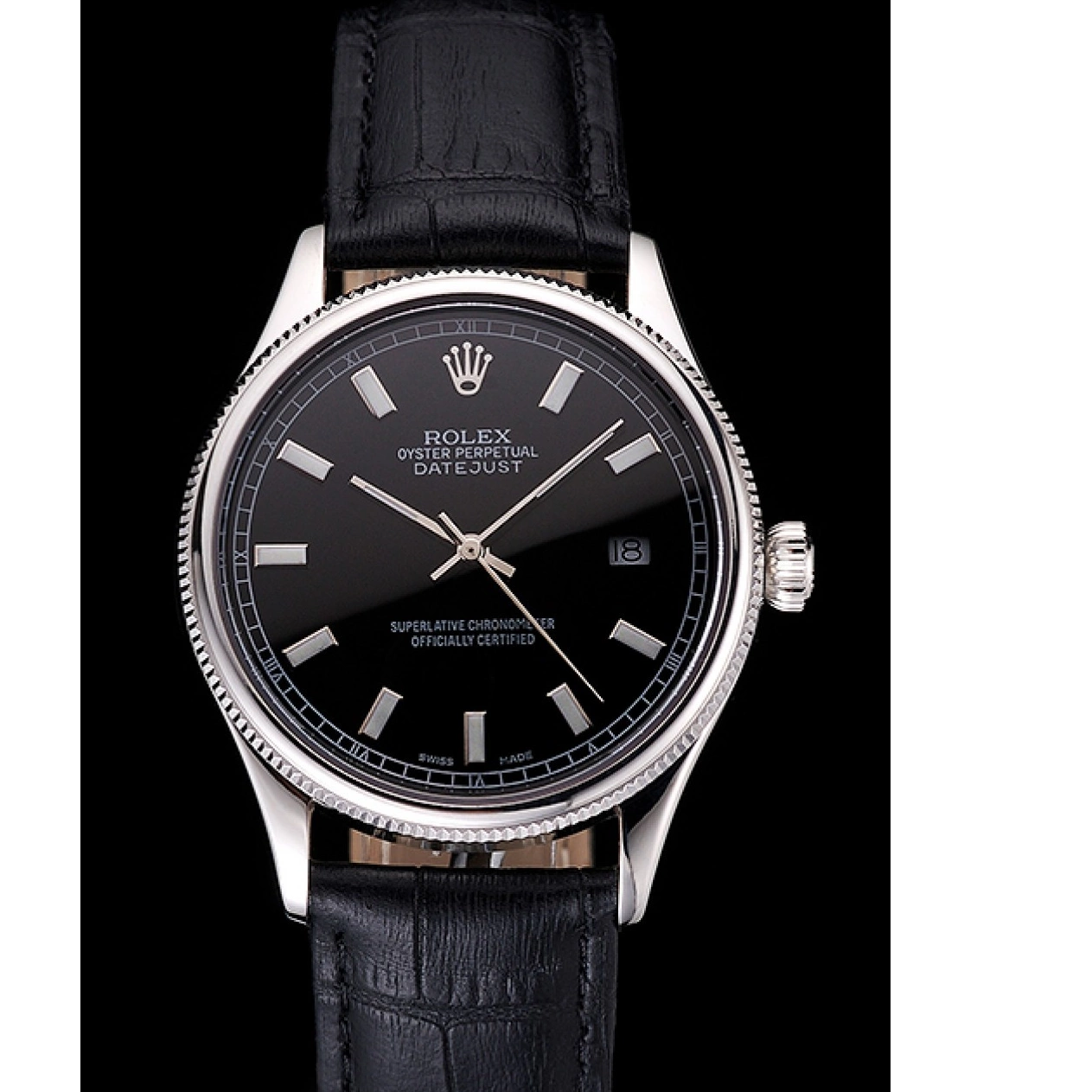 AAA replica watch Datejust Case And Swiss Bracelet Rolex Black Steel Stainless Dial 0516